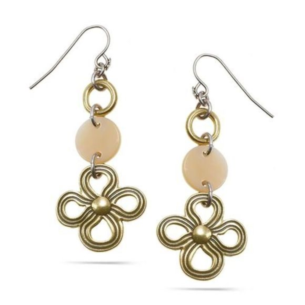 New! Two Tone  Antiqued Floral Drop‎ Earrings